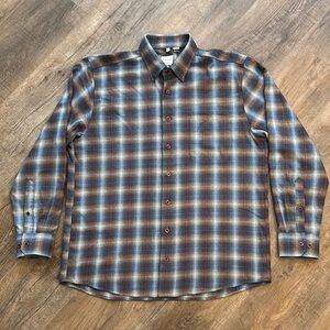 Haupt Germany Men’s Size L Regular Fit Blue and Brown‎ Casual Plaid Flannel